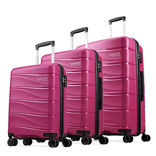 Image of Aristocrat Plastic Olympus, Cabin, Medium & Large Luggage (Set of 3), Rose Red, Hardcase,8 Wheel Spinner Suitcase,Fixed Combination Lock, Spacious, for Men & Women, 7 Year Warranty, 54 Cm