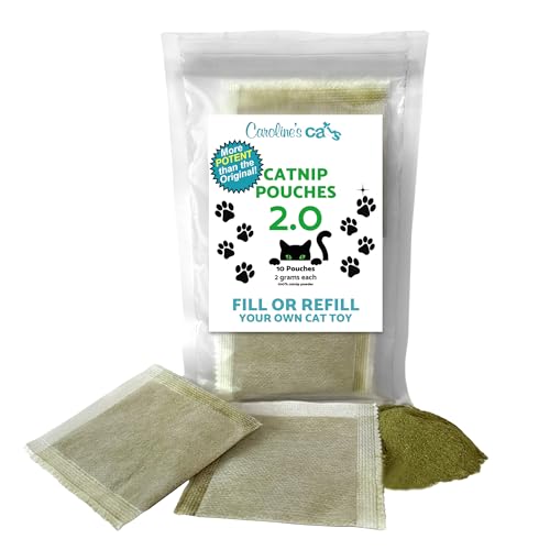 Caroline's Cats Bolsas orgánicas de hierba gatera 2.0 para juguetes para gatos, paquetes de recarga de hierba gatera para pájaros aleteando, peces flopping y juguetes de hierba gatera; bolsas de té de