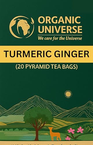 Image of ORGANIC UNIVERSE Premium Organic Turmeric & Ginger I Whole Leaf Tea | 20 Pyramid Herbal Tea Bags | Caffeine Free | 100% Organic Certified