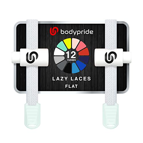 BODYPRIDE Premium Lazy Laces Flat [ 12 Farben ] Elastische Schnellverschluss - Schnürsenkel ohne Binden | Schnellschnürsystem für Sneaker, Chucks, Kinderschuhe, Senioren | 120 cm (Weiß)