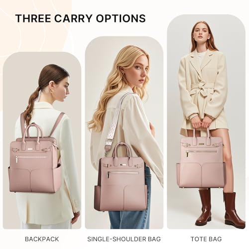 Image of JKAOO Backpack Purse for Women PU Leather Travel Backpack, Pink | 4 in 1 Designer Convertible, Removable Strap