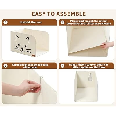 Qozary Cat Litter Box Enclosure, Waterproof Litter Box Shield for Less Mess, Keeps Litter Inside, Easy to Clean, Includes 2 Hooks