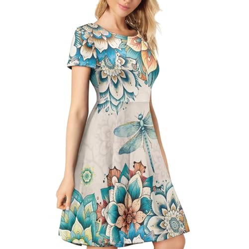 Image of AFPANQZ Womens Casual Summer Lightweight Vintage Dress Short Sleeve Midi Dress Knee-Long Luxury Formal Dress