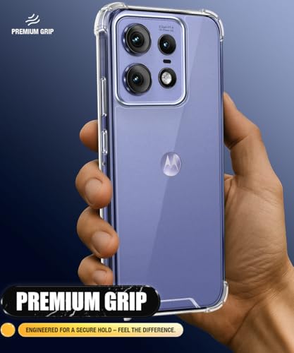Image of WOW IMAGINE Ultra-Hybrid Crystal Clear Back Case for Motorola Moto Edge 50 Pro | Shockproof Design | Camera Protection Bump | Hard Clear Mobile Back Cover with Cushioned Edges - Transparent