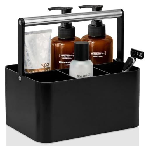 BYUNER Black Shower Caddy Portable: Plastic Bathroom Caddy Countertop,Cleaning Caddy Organizer with Handle,Utility Hard Shower Basket Storage Tote for Toiletry,College Dorm Room Essential for Guys/Men