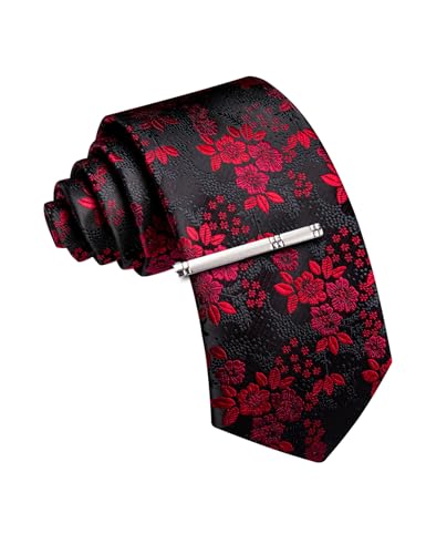Image of Barry.Wang Floral Ties for Men Flower Necktie with Tie Clip Formal