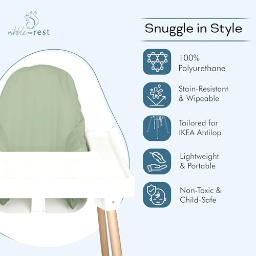 Image of Nibble And Rest Highchair Cushion Cover for Inflatable Cushion, Compatible for IKEA Antilop Highchair, High Chair Accessories, Stain-Proof,Washable & Wipeable Cushion Cover (Cushion NOT Included(Sage)