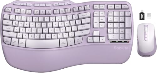 Purple Ergonomic Wireless Keyboard and Mouse Combo, Sablute...