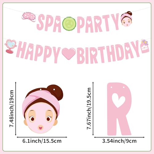Image of Hooqict Happy Birthday Banner Spa Party Decorations Banner Sign for Girls Women Sleepover Slumber Makeup Pink Spa Themed Birthday Party Decorations Supplies