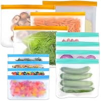 12 Pack Reusable Freezer Bags - Dishwasher Safe Thick Ziploc Sandwich Bags, BPA Free Leakproof Silicone Food Storage Bags for Snacks, Fruits, Meal Prep & Kitchen Organization