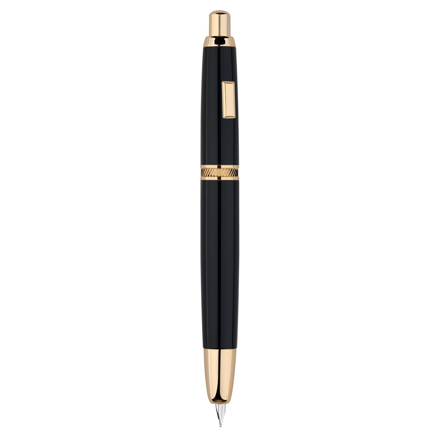 Majohn A1 Press Fountain Pen Fine Nib with Converter, Retractable Black Golden Writing Set (No Clip Version)