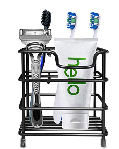 HYRIXDIRECT Toothbrush Holder Stainless Steel Rustproof Bathroom Electric Toothbrush Holder Toothpaste Storage Organizer Stand for Vanity Countertops