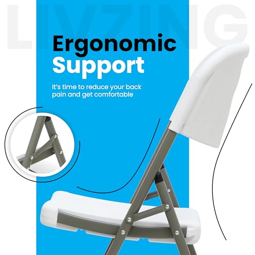 Image of Livzing Heavy Duty Plastic Folding Chair for Home, Office & Outdoor | Portable, Ergonomic Back Support | Strong Steel Frame, Anti-Skid Legs | Easy to Clean | 150 kg Load Capacity (2 Pack - White)