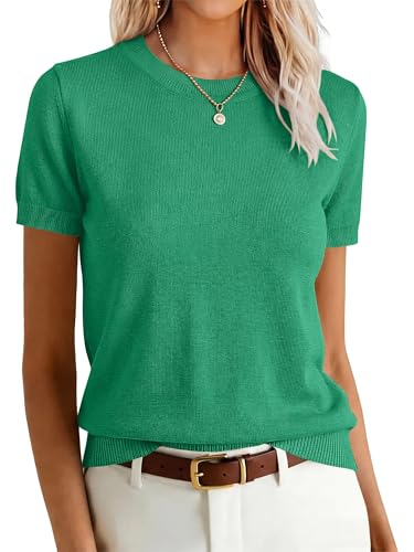 Image of ANRABESS Womens Short Sleeve Sweaters Wool Blend Crew Neck Sweater Shirts Business Casual Work Tops 2026 Summer Outfits