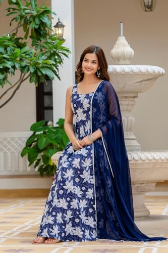 Image of Floral Anarkali Sleeveless Kurta with Dupatta, Maroon and White
