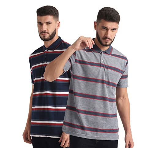 Image of INKKR Striped Men Polo Neck Half Sleeve T-Shirt