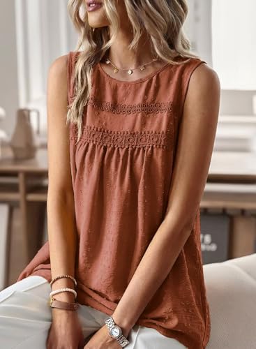 Image of Falechay Womens Summer Tops Boho Shirts Crewneck Sleeveless Tank Tops Flowy Lace Hem Casual Blouses Clothing Trendy 2026