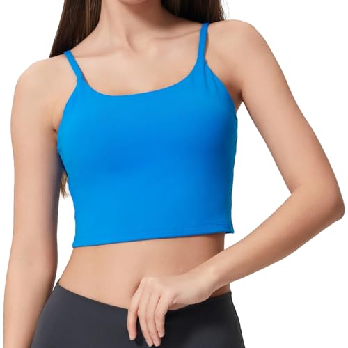 Image of Women's Strappy Stretch Sports Bra Longline Yoga Tank Top Fitness Bra Workout Camisole Crop Tops for Teen Girl