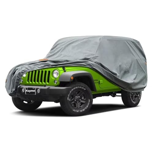 Kayme Heavy Duty Jeep 2dr Car Cover, Custom Fit Jeep Wrangler 2 Door CJ YJ JK JL Waterproof All Weather for Automobiles, Full Car Cover - Sun, Rain &