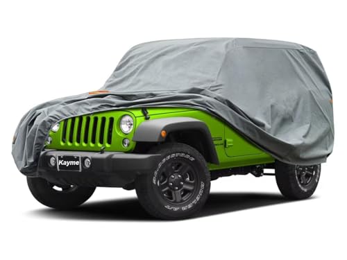 Image of Kayme Heavy Duty Jeep 2dr Car Cover, Custom Fit Jeep Wrangler 2 Door CJ YJ JK JL Waterproof All Weather for Automobiles, Full Car Cover - Sun, Rain & UV Protection