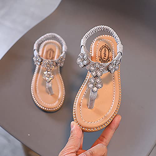 Kids Sandals Flip Baby Sandals Crystal Toddler Girls Infant Bling Kids Floral Flop Shoes Girl's Shoes (Silver, 6 Toddler)2