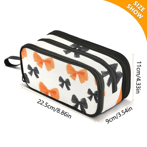 Image of ALAZA Orange Black Butterfly Bow Pattern Pencil Case Large Capacity Pencil Pouch with 3 Compartments Stationery Case Pen Bag for Boys Girls Kids Adults School Office