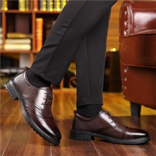 Men’s Leather Dress Shoes Round Toe Lace Up Oxford Business Formal Breathable Hollow Comfortable Durable Stylish Non Slip Classic Genuine Leather Wedding2