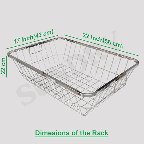 Image of SUNDRY Square-Big Stainless Steel 44cm x 56 cm Utensils Basket Dish Rack with Handle, Kitchen Organiser Stand,Bartan Basket for Kitchen