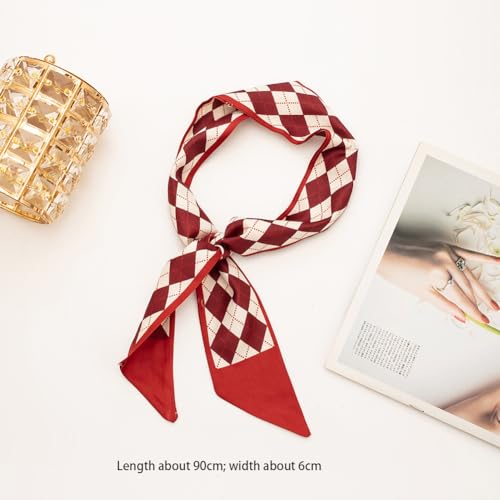 Plaid Neckerchief Purse Scarf Headband Long Skinny Scarf Satin Ribbon Belt Handle Ribbon Scarf Necktie Scarf for Bag Handle Waist Hair Wrap3
