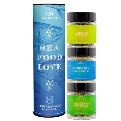 Hallingers Genuss Manufaktur Seafood Gewürze Geschenkset – 3 Premium Gewürze für Fisch, Meeresfrüchte & Grillgerichte in edler Wunderdose 'Sea Food Lovers', Geschenkidee für Fischer auch Weihnachten
