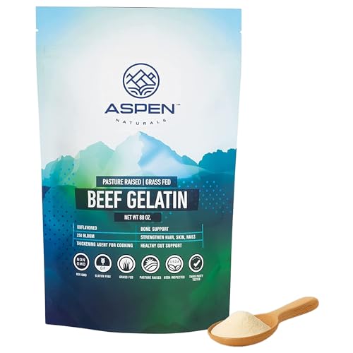 ASPEN NATURALS Beef Gelatin Powder Unflavored 5 Lb – Grass Fed Gelatin, Pasture Raised | Healthy Hair, Skin & Nails | Gut Support | Paleo Friendly Protein Supplement | Non-GMO, Gluten-Free