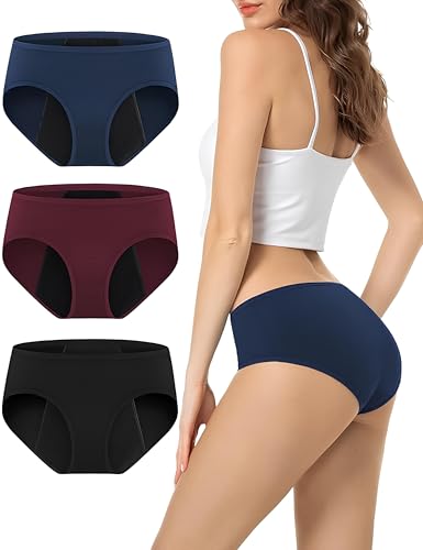 Image of DIVING DEEP Women Period Panty Leakproof Menstrual Underwear Reusable Cotton Period Panty for Heavy Flow Periods Panty for Women Reusable (Pack of 3)