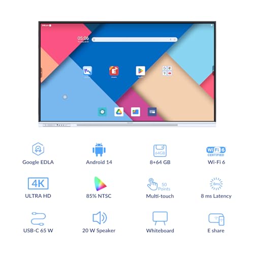 Image of 65 Inch 4K Smart Board - Google EDLA-Certified Interactive Whiteboard, Android 14, 50-Point Touch, Wireless Casting - Digital Whiteboard for Classrooms & Hybrid Offices (Board Only)