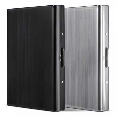 2PCS Metal RFID Credit Card Holder, Slim Stainless Steel RFID Blocking Case Small Credit Cards Protector Holder Metal Wallet 6 Card Slots for Men Women