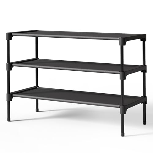 Kitsure Shoe Rack – Premium Non-Woven Shoe Rack Shelf, Shoe Organizer for Closet, Entryway, Garage & Corridor, Sturdy & Durable Long Stackable Shoe Shelves, X-Large, Black