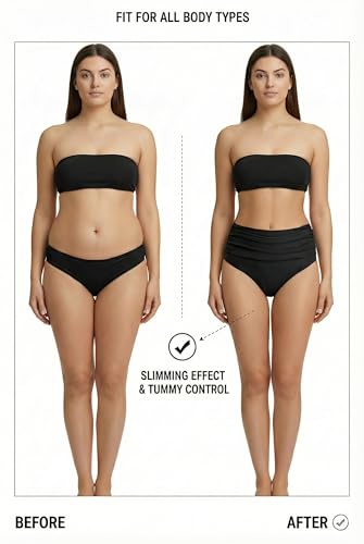 Tempt Me Women's Black High Waisted Bikini Bottom Tummy Control