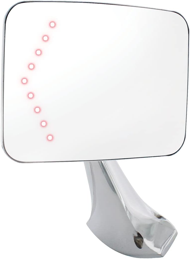 United Pacific C707201-LED Exterior Mirror w/Hidden Built-In Turn Signal Arrow for 1970-72 Chevy & GMC Truck, Stainless Steel, 12V - Driver’s Side