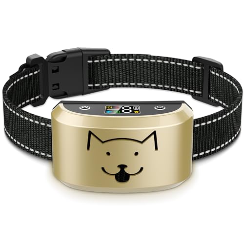 Dog Bark Collar for Large Medium Small Dogs, Automatic Vibrating Anti Barking Device with 8 Sensitivity & Training Mode, Rechargeable and Waterproof Stop Bark Collar for Dog 15-120lbs, Gold