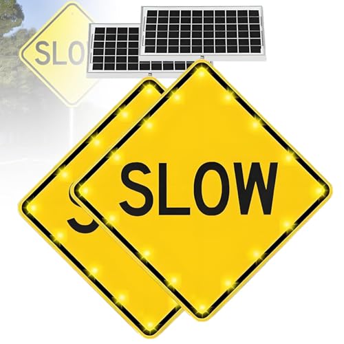 Señal Luminosa LED De Ralentización Con Energía Solar 24/30' De Aluminio, Apta Para Todo Tipo De Clima Para Reducir Velocidad Del Tráfico En Carreteras Aparcamientos De Barrios(2pack,24in)