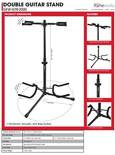 image for Gator Frameworks Adjustable Double Guitar Stand; Holds Two Electric or