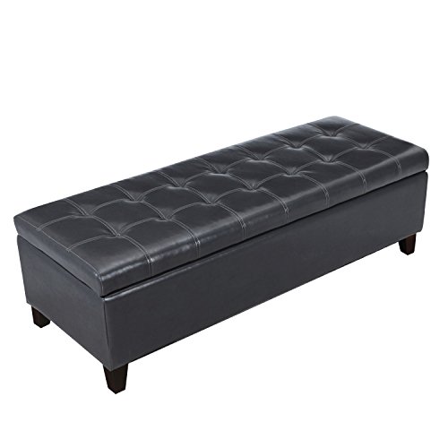 Joveco 51" Rectangle Button Tufted Bonded Leather Storage Ottoman Bench (Dark Grey)