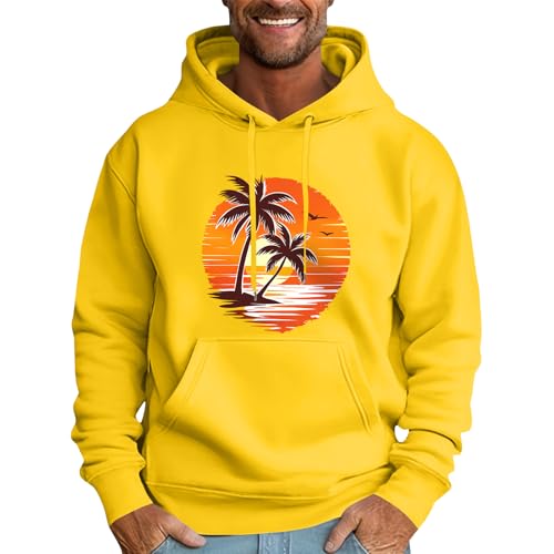 Ymosrh Men's Sweatshirt Hoodies, Long Sleeve Casual Palm Tree Print Hoodie Pullover Sweatshirts with Pockets, S-2XL