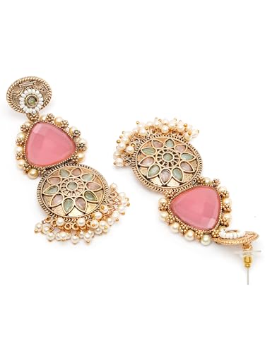 Image of Karatcart Red Stone Studded Gold Plated Drop Earrings for Women