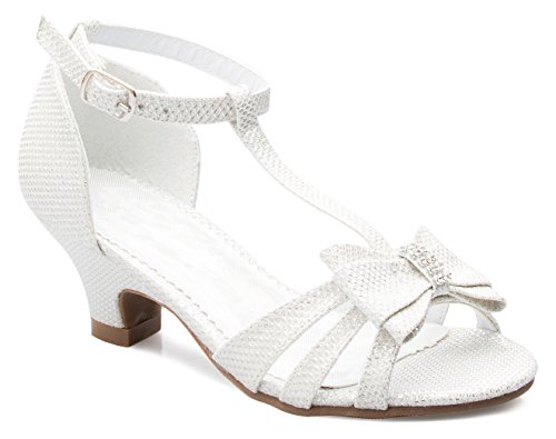 Image of Olivia K Girl's Glitter Leatherette Open Toe Strappy Ankle T Strap Kitten Heel Sandal (Toddler /Little Girl)
