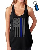 Thin Blue Line Flag Leo Police Support Women's Racer Back Tank Top & Keychain Gift Black (X-Large)