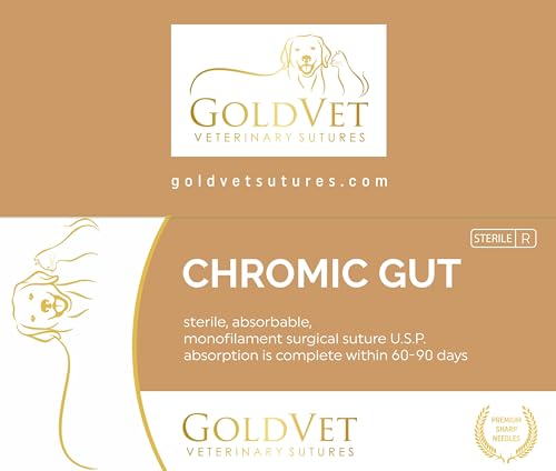 Image of CHROMIC Gut Absorbable Surgical Suture USP Size 3-0, 3 /8 19mm Reverse Cutting, 29.5 Inches (75 cm), 12 Count, Veterinary Use