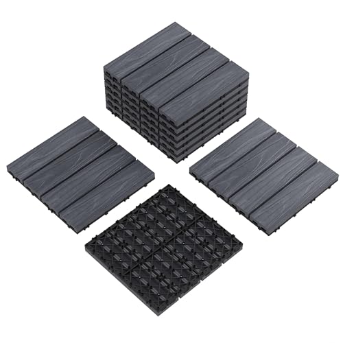 9-Pack 12"X12" Composite Interlock Deck Tiles – Waterproof Interlocking Flooring for Indoor & Outdoor Use, All-Weather Plastic Wood-Grain Tiles for Patio, Balcony, Porch, Poolside (Grey, 9 Sq ft) by PeakPursuit - Used condition - US$38.93