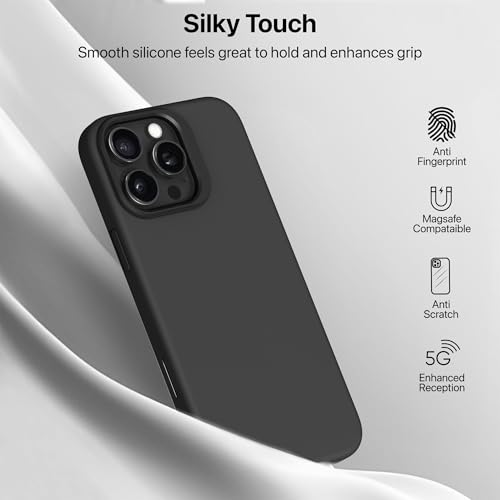 Image of eller sante Silicon Back Cover Case for iPhone 16 Pro Scratch Resistant TPU Shockproof 6ft Feet Drop Protection Support Mag-Safe Wireless Charging- Black