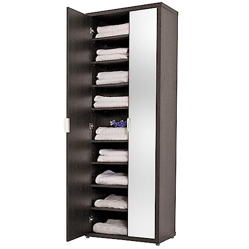 TOPKIT| Armario Multiuso Tormes 7180| Armario Organizador con Espejo | Mueble Zapatero | Medidas 186,5X65X33,5 | Wengue