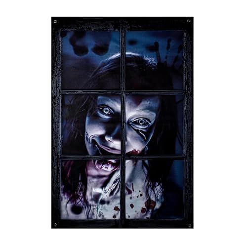 LUMOOM Finestra decorativa per Halloween, immagine spaventosa per finestre, decorazione della porta horror, impermeabile, per Halloween, decorazione per interni ed esterni (A)